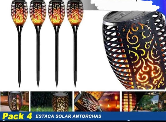 Pack 4 Antorchas Solares LED 58cm - Iluminación Exterior Decorativa